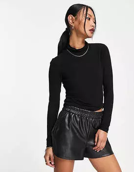 Черный топ тонкой вязки с длинными рукавами и высоким воротником ASOS DESIGN