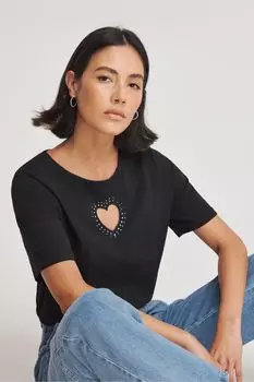 Черный топ в форме сердца с вырезами и стразами Simply Be, черный