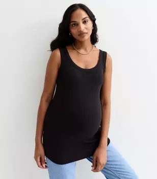 Черный топ в рубчик с круглым вырезом для беременных New Look, черный