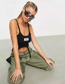Черный топ в рубчик с подвязками ASOS Weekend Collective
