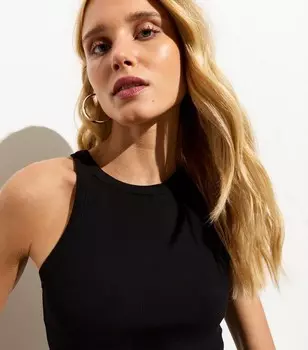 Черный топ в рубчик со спиной-борцовкой New Look, черный