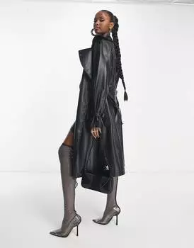 Черный тренч из искусственной кожи adidas Originals 'centre stage'