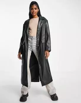 Черный тренч из искусственной кожи ASOS DESIGN