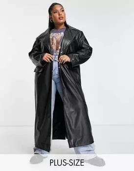 Черный тренч из искусственной кожи ASOS DESIGN Curve