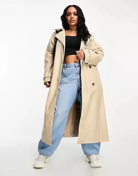 Черный тренч из искусственной кожи ASOS DESIGN Curve