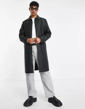 Черный тренч из искусственной кожи с поясом ASOS DESIGN