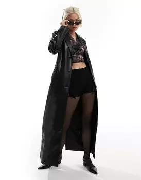 Черный тренч из искусственной кожи Weekday Nancy