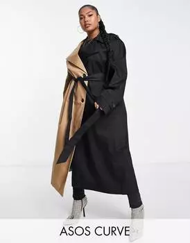 Черный тренч с отделкой под камень ASOS DESIGN Curve