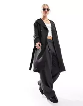 Черный тренч Stradivarius