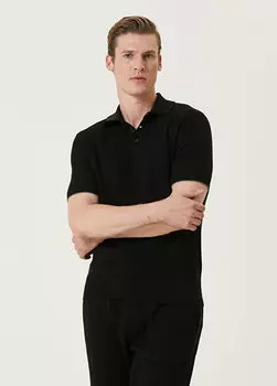 Черный трикотаж с воротником-поло и короткими рукавами Brunello Cucinelli
