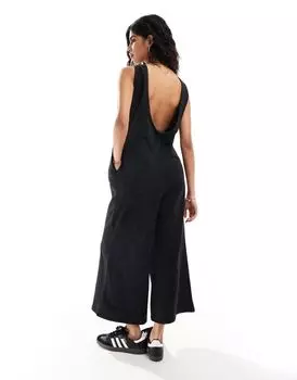 Черный трикотажный комбинезон на бретельках с карманами ASOS DESIGN