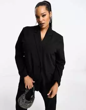 Черный трикотажный пиджак очень свободного кроя ASOS DESIGN Curve
