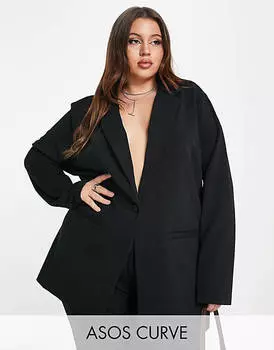 Черный трикотажный пиджак с напуском ASOS DESIGN Curve