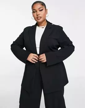 Черный трикотажный пиджак с поясом ASOS DESIGN Curve