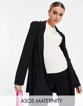 Черный трикотажный пиджак с поясом по бокам ASOS Maternity