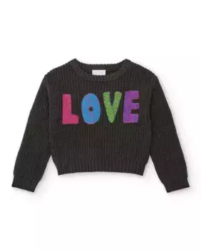 Черный трикотажный свитер для девочки с блестящими буквами Tuc tuc
