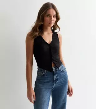 Черный трикотажный топ на пуговицах New Look, черный