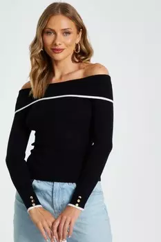 Черный трикотажный топ с контрастной отделкой Bardot QUIZ Clothing