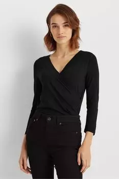 Черный трикотажный топ Surplice Lauren Ralph Lauren, черный