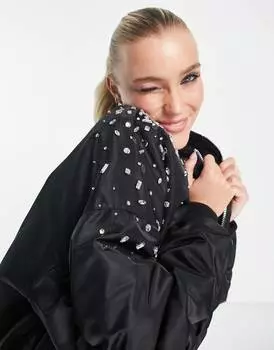 Черный удлиненный бомбер со стразами Miss Selfridge