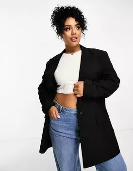 Черный удлиненный пиджак ASOS DESIGN Curve Perfect