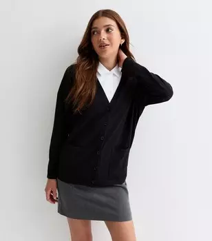 Черный удлиненный школьный кардиган для девочек New Look, черный