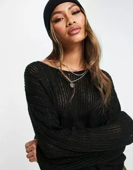 Черный удлиненный свитер с открытой строчкой ASOS DESIGN