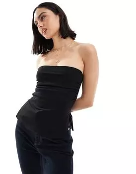 Черный удлиненный топ-бандо Bershka