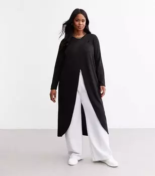Черный удлиненный топ с запахом Curves Soft Touch New Look, черный