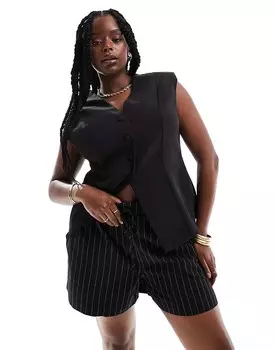 Черный удлиненный топ со сборкой на талии ASOS DESIGN Curve
