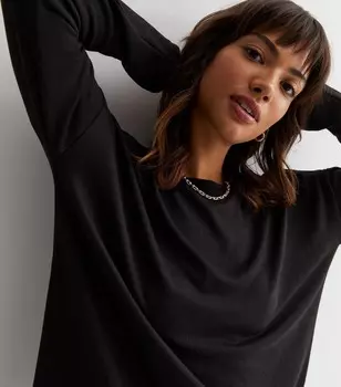 Черный удлиненный топ Soft Touch с длинными рукавами New Look, черный