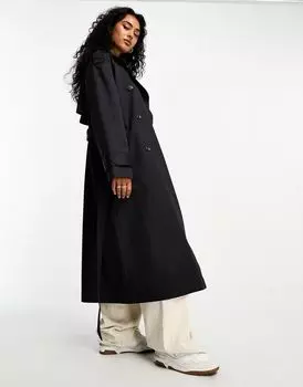 Черный удлиненный тренч ASOS DESIGN