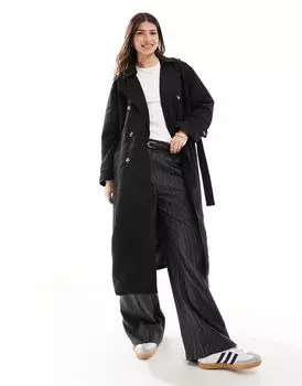 Черный удлиненный тренч с поясом Vero Moda