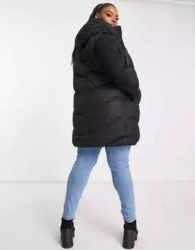 Черный удлиненный утепленный жилет с капюшоном Threadbare Plus Vamp Threadbare