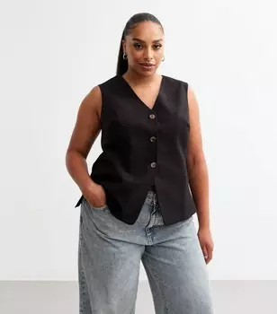 Черный удлиненный жилет из крепа Curves New Look, черный