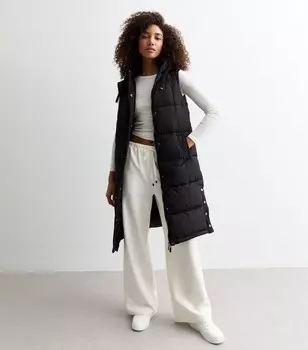 Черный удлиненный жилет-пуховик с капюшоном New Look, черный