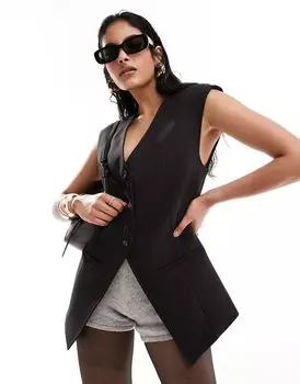 Черный удлиненный жилет с объемными плечами ASOS DESIGN