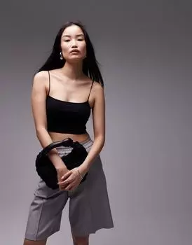 Черный укороченный бесшовный топ с узкими бретелями Topshop