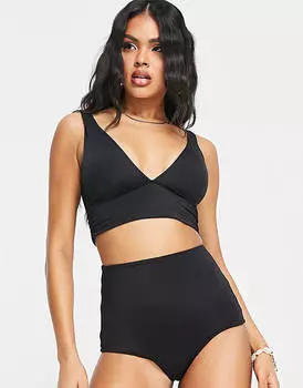 Черный укороченный бикини со сборками и глубокими полосками по бокам ASOS DESIGN