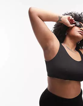 Черный укороченный бикини в рубчик Topshop Curve