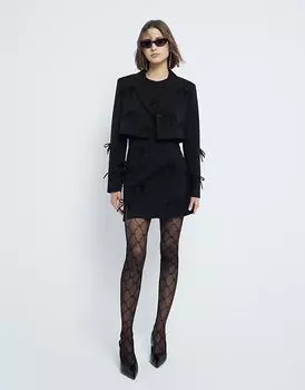 Черный укороченный блейзер с бантом от River Island