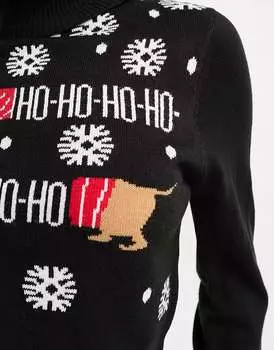 Черный укороченный джемпер с высоким воротником и потертым принтом Christmas Threadbare