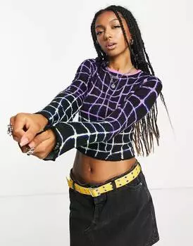 Черный укороченный джемпер в абстрактную клетку ASOS DESIGN