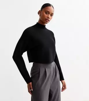 Черный укороченный джемпер в рубчик New Look, черный