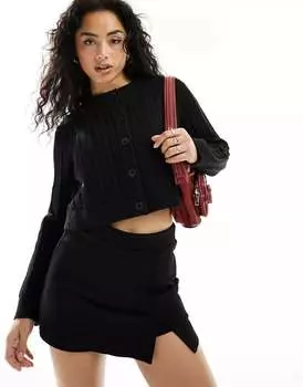 Черный укороченный кардиган с ажурным вырезом и круглым вырезом ASOS