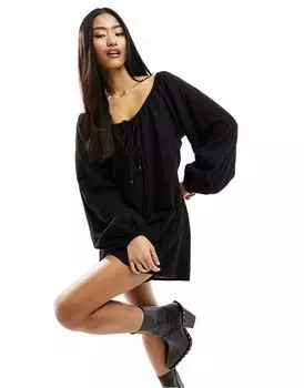 Черный укороченный комбинезон с длинными рукавами и бисером ASOS DESIGN