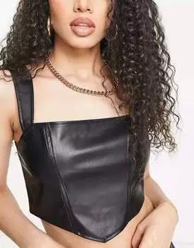 Черный укороченный корсет из искусственной кожи Travis Travis Threadbare