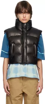 Черный укороченный кожаный пуховый жилет AMIRI