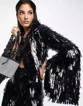 Черный укороченный пиджак с пайетками ASOS