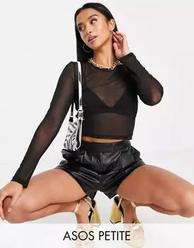 Черный укороченный сетчатый топ с длинными рукавами ASOS DESIGN Petite